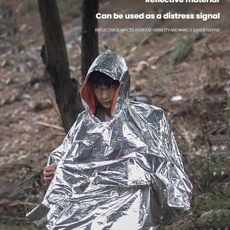 Portable Outdoor Emergency Rain Poncho with Mylar Thermal Liner Waterproof & Wind-Resistant for Camping & Emergencies