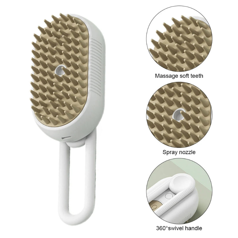 3-in-1 Pet Electric Steam Brush for Cats & Dogs – Cleaning, Massage & Grooming Comb