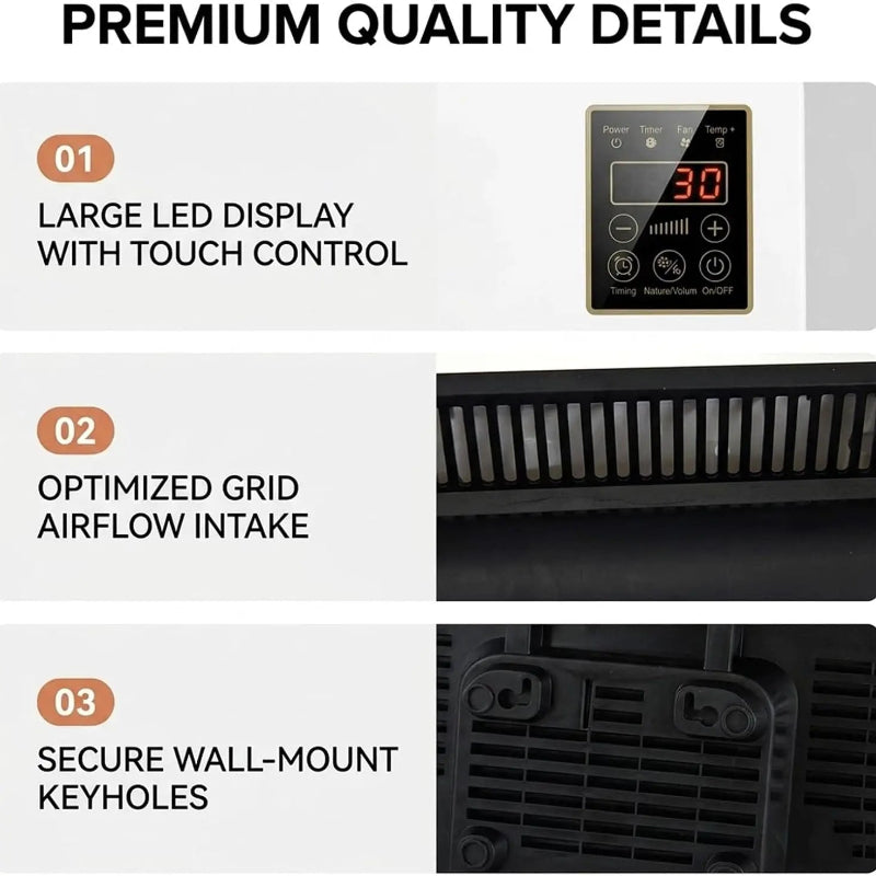 1800W Wall-Mounted Heating & Cooling Fan with Remote Control, LED Display & Touch Controls