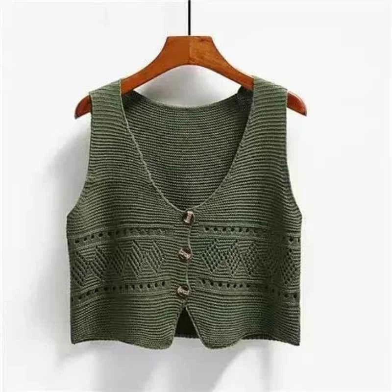 Knitted Button-Up Crop Vest – Stylish Casual Wear for Women | Multi-Color Options