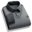 Men's Fleece Lined Polo Collar Pullover Sweater Two Piece Style Winter Casual Top