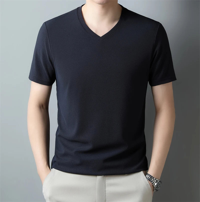 Men’s Solid V-Neck Short-Sleeve Casual T-Shirt – Multiple Colors