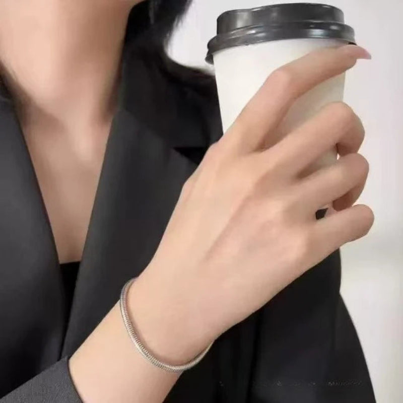 Silver-Tone Textured Bracelet – Slim Polished Wrist Chain Bracelet