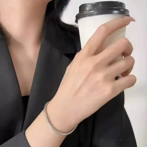 Silver-Tone Textured Bracelet – Slim Polished Wrist Chain Bracelet