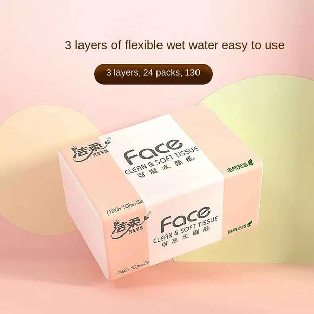 Clean Soft Tissues, Household Large Packaging, Whole Box Of Face Towels, Wet Tissues, 24 Pc, 130 Sheets Of Tissue Paper, Toilet