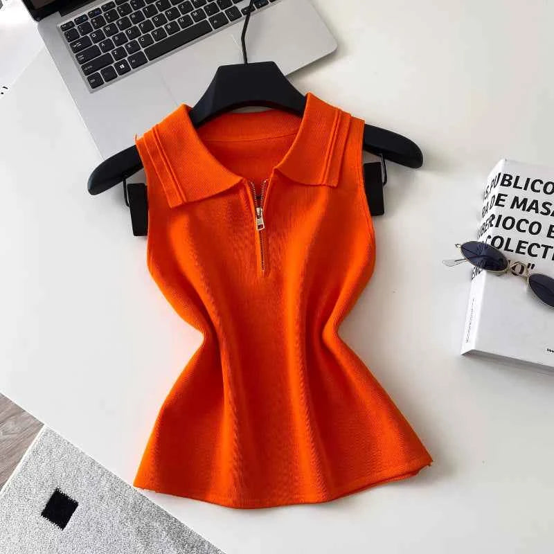Colorful Zip-Up Collar Knit Tops by Sing Reiny