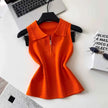 Colorful Zip-Up Collar Knit Tops by Sing Reiny