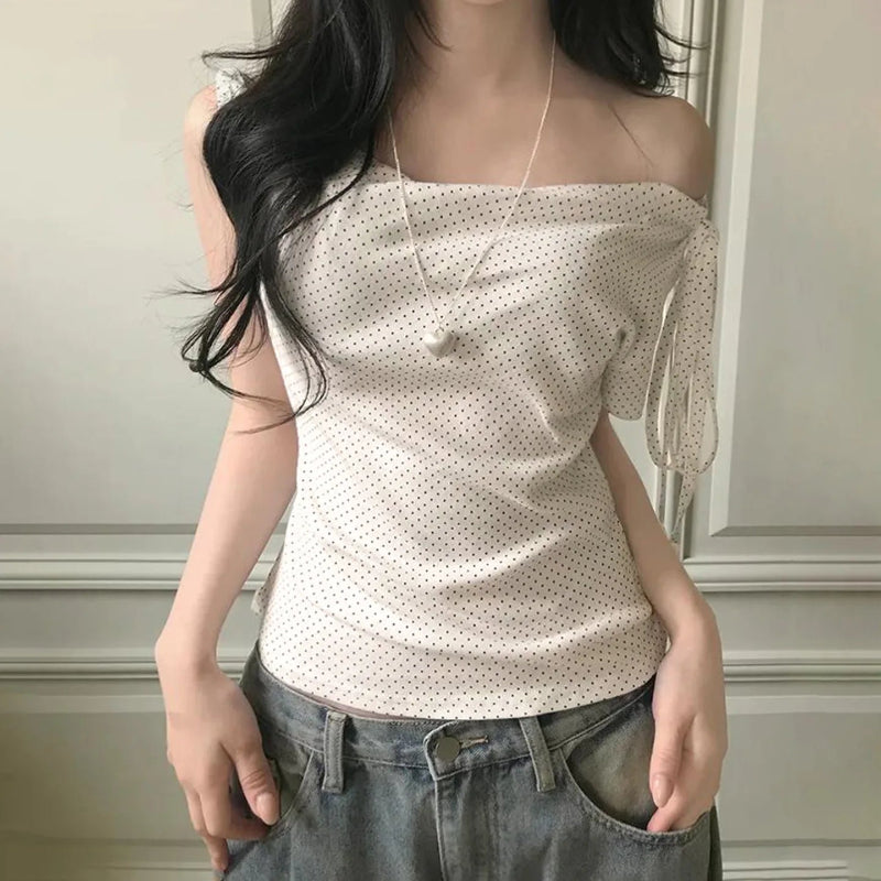 Women’s Off Shoulder Tie Front Short Sleeve Top
