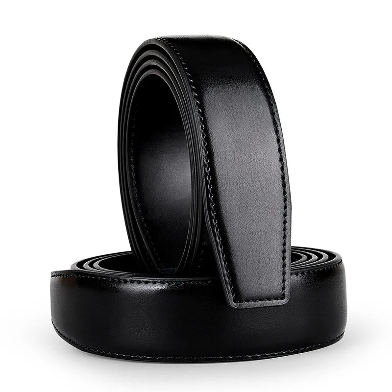 Rongke POLO Luxury Black Leather Belt with Polished Metal Buckle