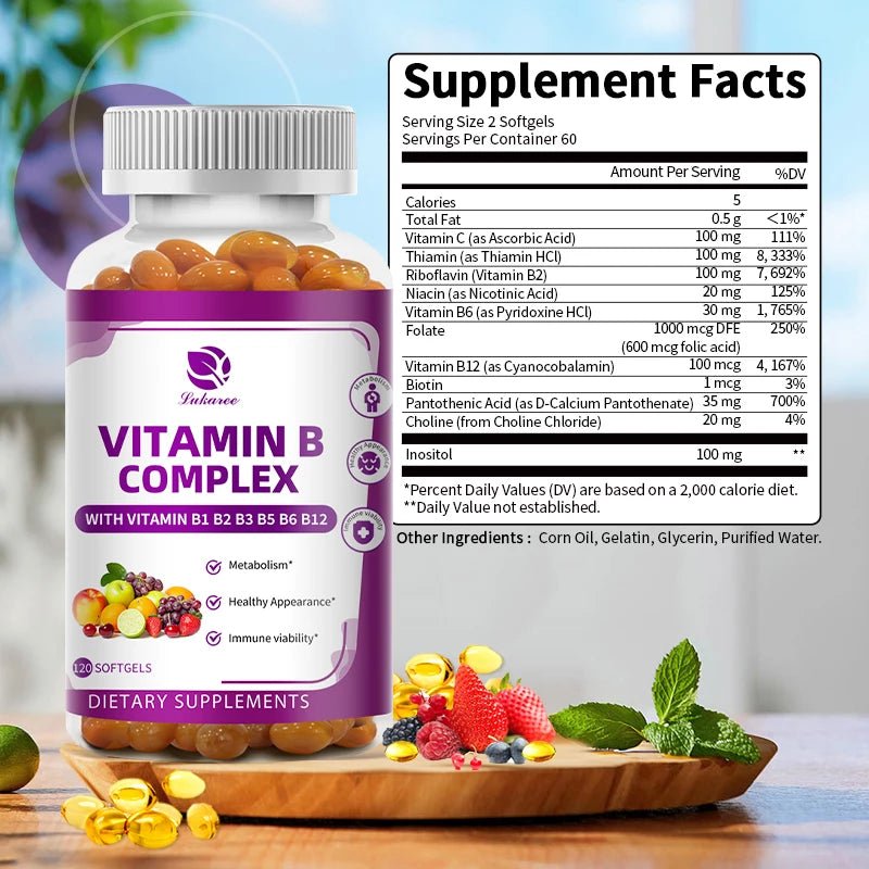 LUKAREE Vitamin B Complex for Men & Women with Biotin & Folic Acid – Metabolism, Energy, Nerve & Blood Support
