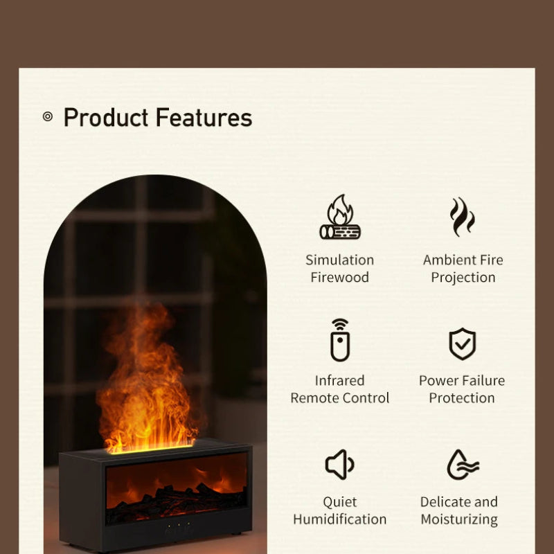 VISSKO Creative Fireplace Air Humidifier with LED Flame Light, Aroma Essential Oil Diffuser, Remote Control & Auto-Off Function