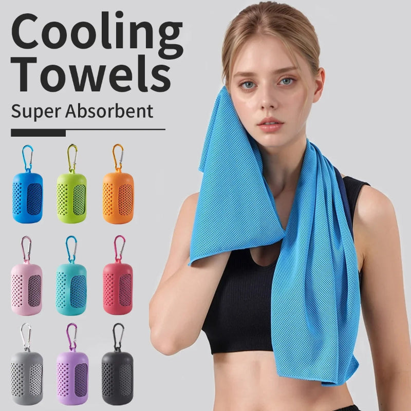 2 Pack Portable Round Silicone Covered Cooling Towel – Quick Drying Fitness Sports Towels for Outdoor Activities