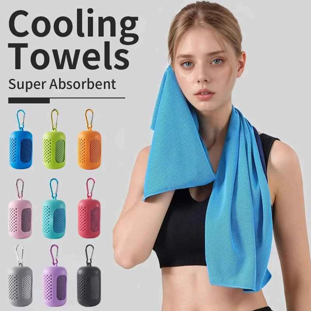 2 Pack Portable Round Silicone Covered Cooling Towel – Quick Drying Fitness Sports Towels for Outdoor Activities