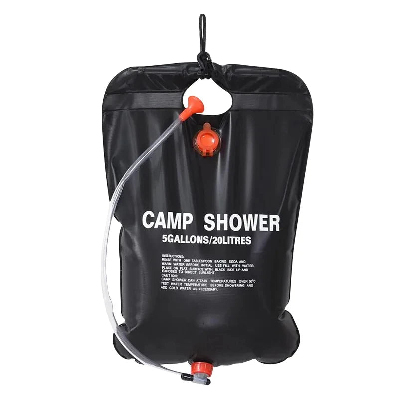 20L Portable Solar Camping Shower Bag with Hose, Shower Head and Hanging Strap