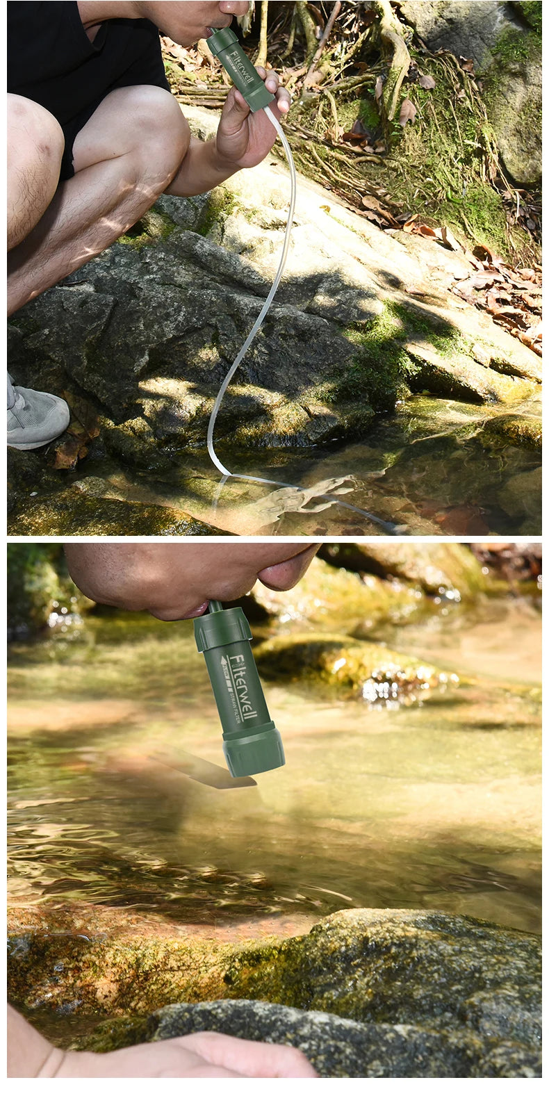 Filterwell Mini Personal Water Filter Straw with Tube and Accessories for Camping, Hiking and Travel