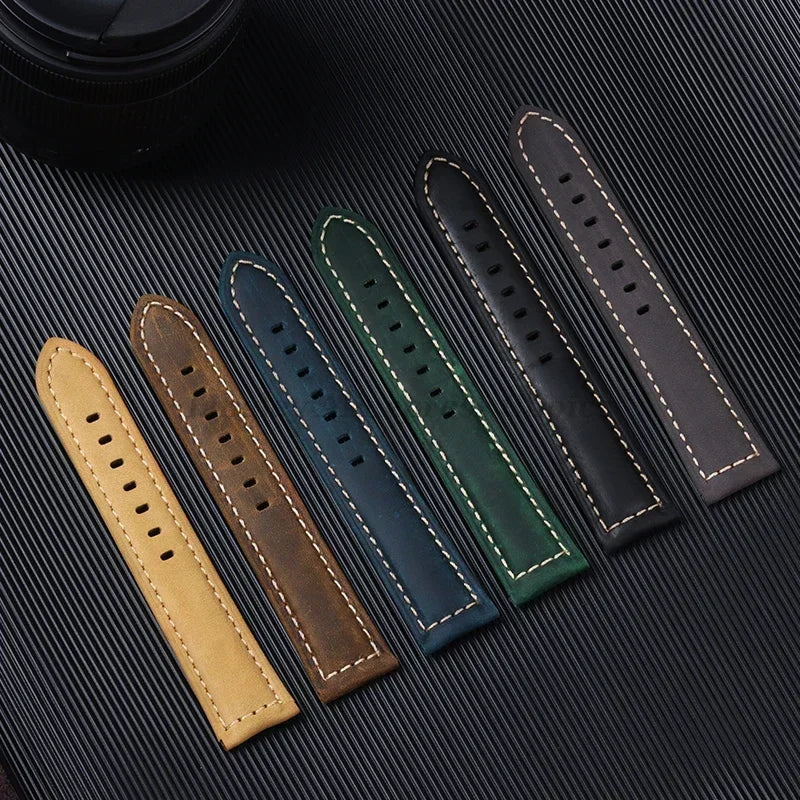 Vintage Leather Watch Strap Replacement Band with Contrast Stitching