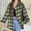 Women's Plaid Button-Up Shirt – Long Sleeve Loose Fit Casual Blouse