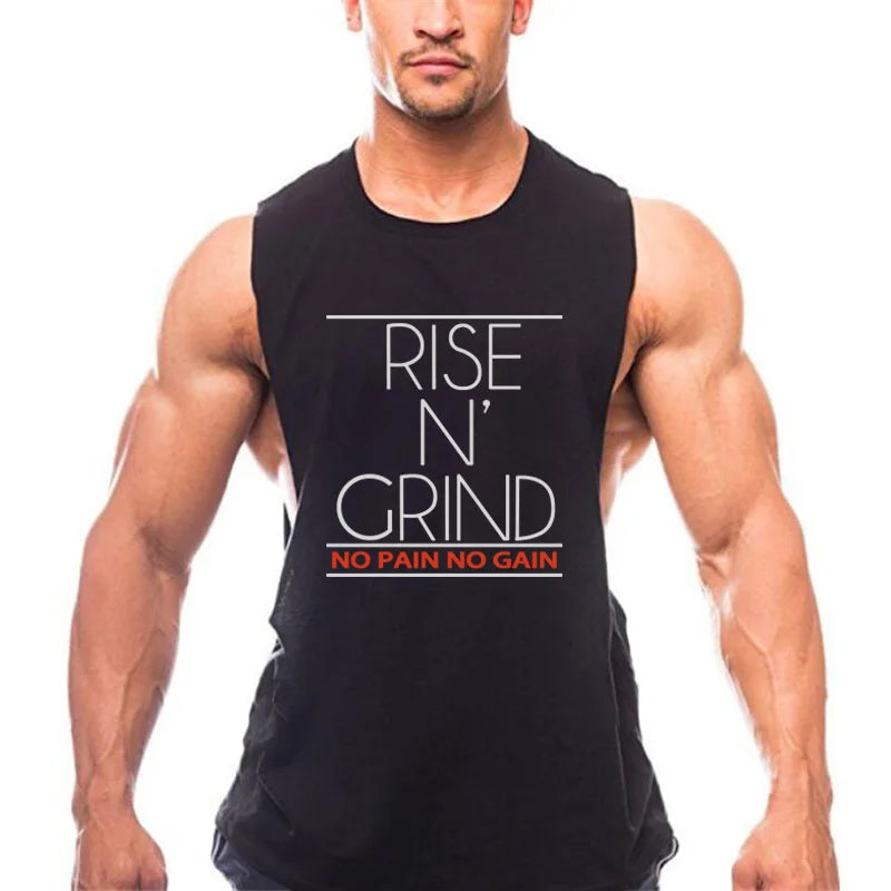 RISE N’ GRIND Men’s Sleeveless Gym Tank Top – Muscle Fit Workout Vest