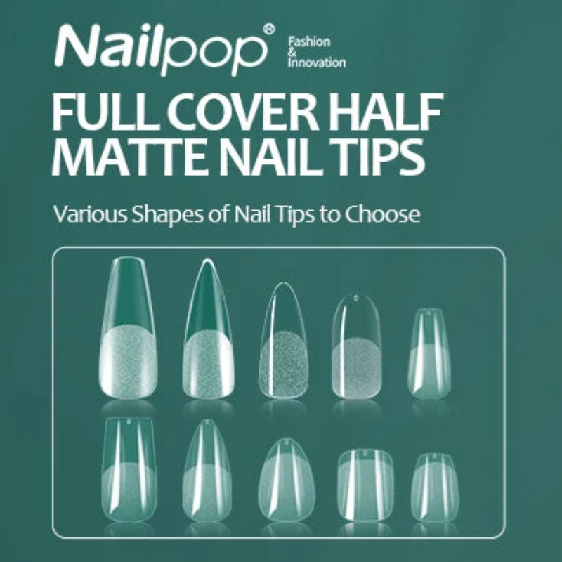 Nailpop Half Matte Gel Nail Tips – 600 Pieces Box, 12 Sizes