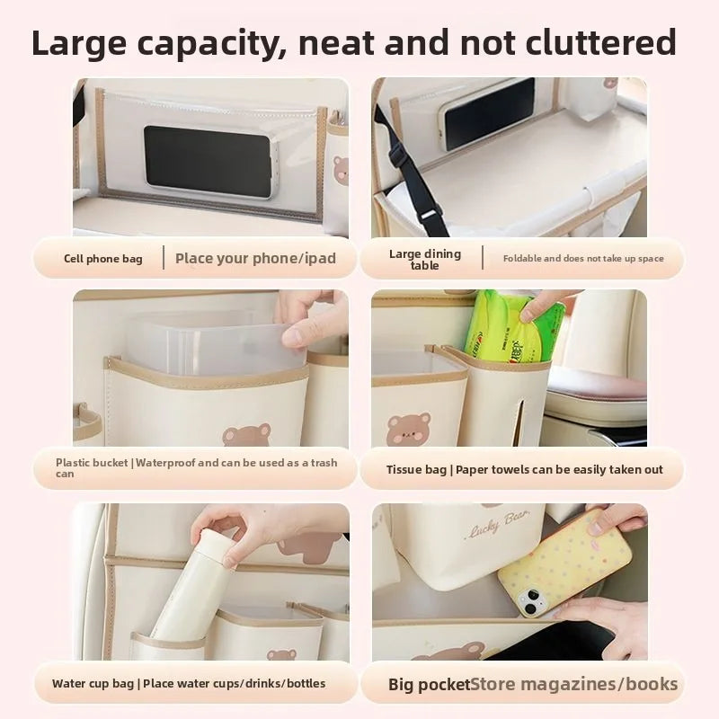 Car Seat Back Organizer Rear Hanging Storage Bag with Table Tray