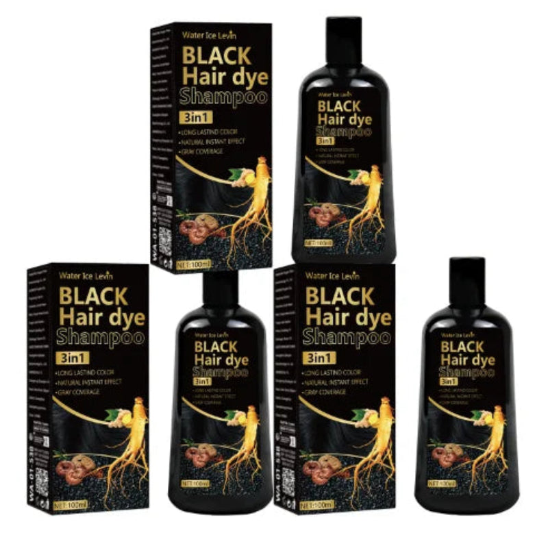 Water Ke Lewn Black Hair Dye Shampoo 3in1 with Ginger & Biotin Long Lasting Gray Coverage Hair Color Shampoo