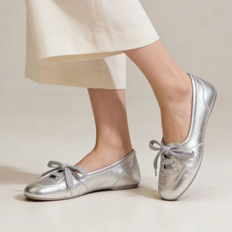 Women’s Lace-Up Ballet Flats with Round Toe & Low Flat Sole