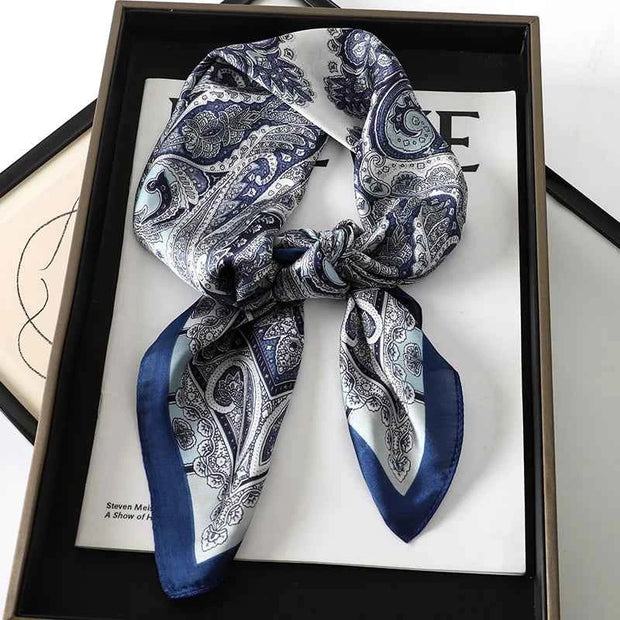 Fashion Paisley Print Luxury Brand Silk 70cm Square Scarf Women Satin Shawls Neckerchief Wrap Scarves Bandana Hair Hjiab Floral