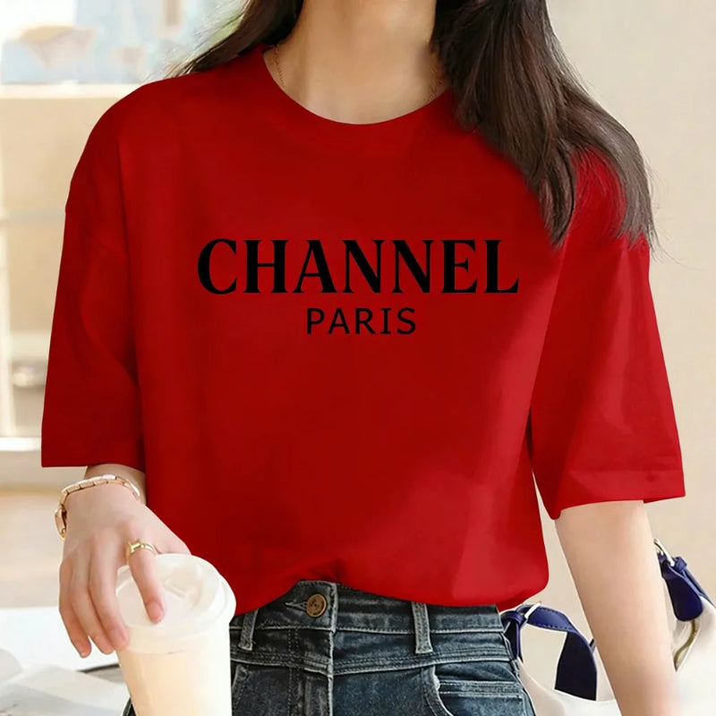 CHANNEL PARIS Women’s Letter Print Short Sleeve T-Shirt