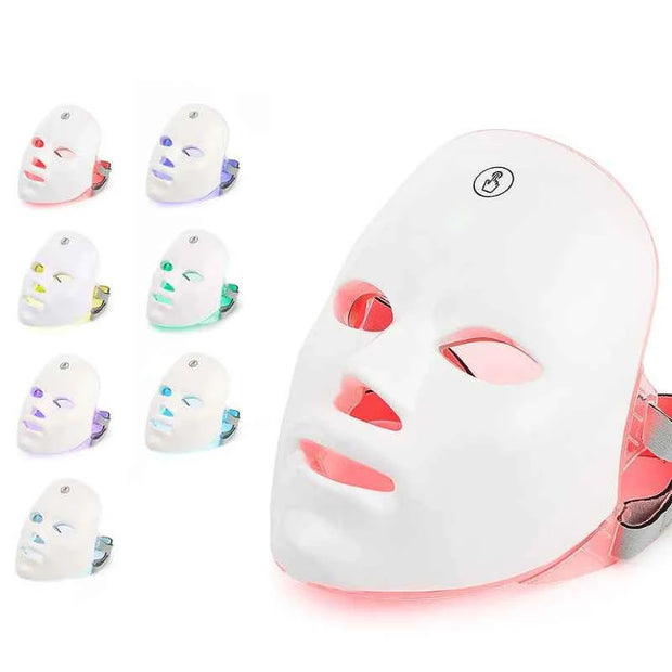7-Color LED Facial Mask with Neck Light Therapy Mask – Wireless Rechargeable Skin Rejuvenation Beauty Device