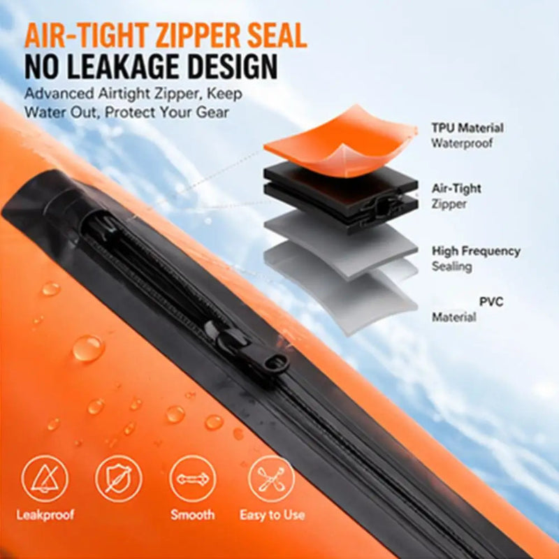 Orange Waterproof Swim Buoy Dry Bag with Touchscreen Phone Pouch and Adjustable Strap