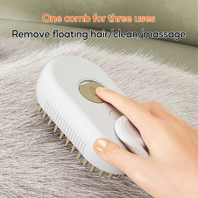 3-in-1 Pet Electric Steam Brush for Cats & Dogs – Cleaning, Massage & Grooming Comb