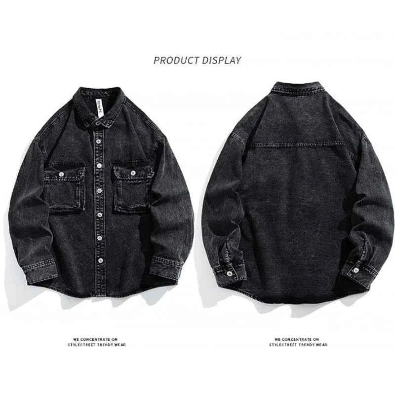 Men Fashion Denim Jackets Coats Loose Fit Pockets Solid Turn Down Collar Full Sleeve Regular Jacket Spring 2025 Causal Clothing