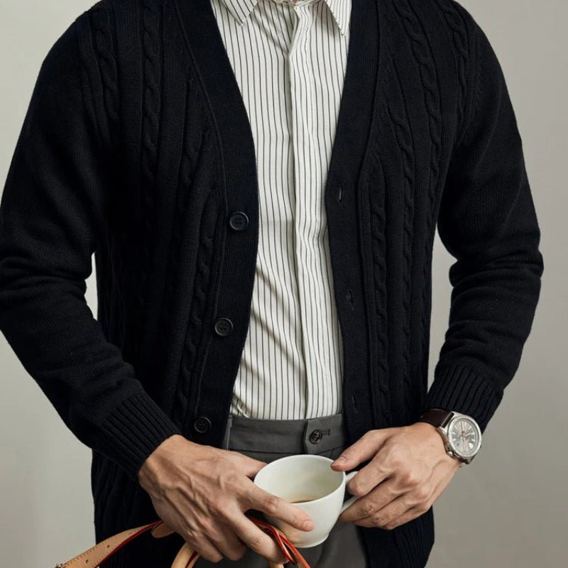 Men's Cable Knit V-Neck Cardigan Sweater Casual Winter Knitwear Outwear