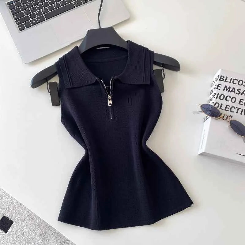 Colorful Zip-Up Collar Knit Tops by Sing Reiny