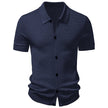 Men’s Textured Knit Short-Sleeve Button-Up Shirt with Turn-Down Collar