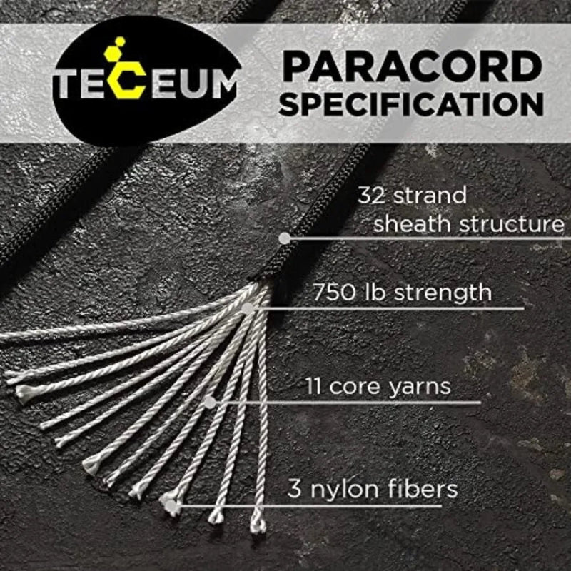 TECEUM Tactical Paracord Rope 4mm 5/32 Nylon Survival Cord 750LB Strength for Camping & Preppers Gear