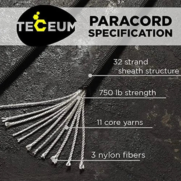 TECEUM Tactical Paracord Rope 4mm 5/32 Nylon Survival Cord 750LB Strength for Camping & Preppers Gear