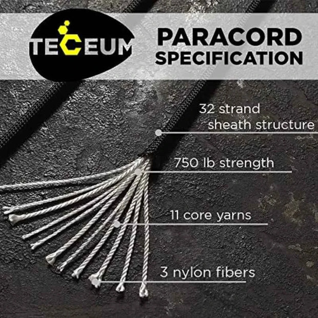TECEUM Tactical Paracord Rope 4mm 5/32 Nylon Survival Cord 750LB Strength for Camping & Preppers Gear