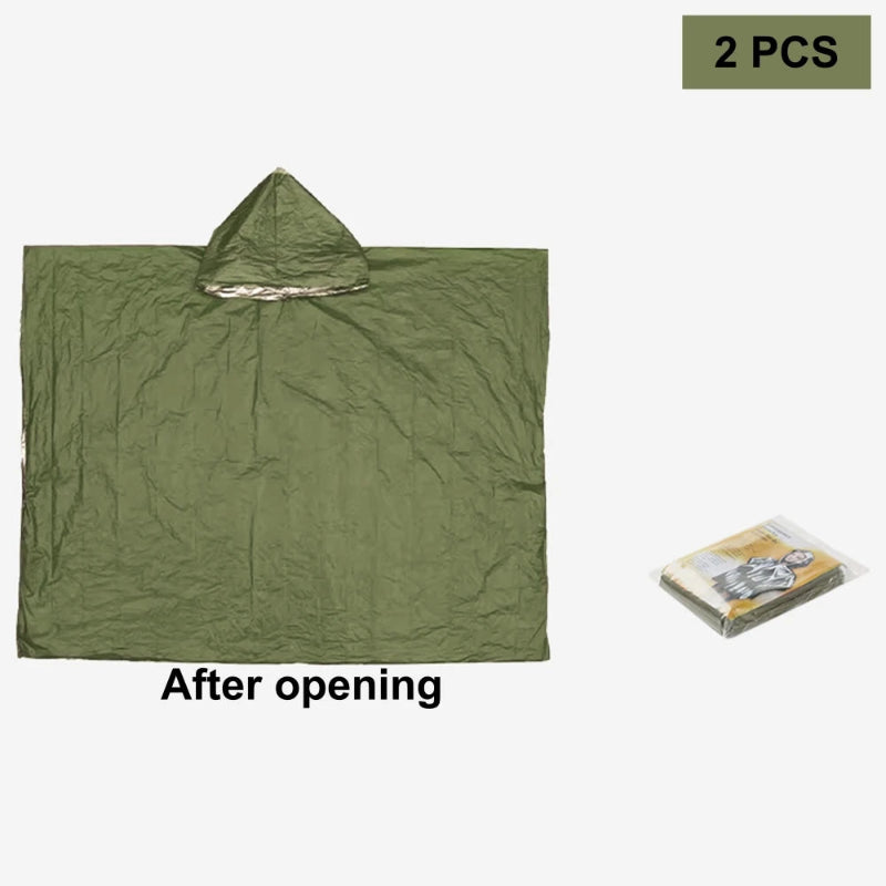 Portable Outdoor Emergency Rain Poncho with Mylar Thermal Liner Waterproof & Wind-Resistant for Camping & Emergencies