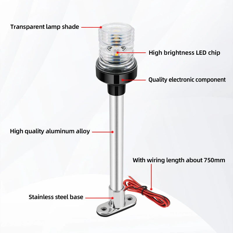 12V/24V Waterproof LED Marine Boat Navigation Light 180° Rotating Sailing Anchor Light
