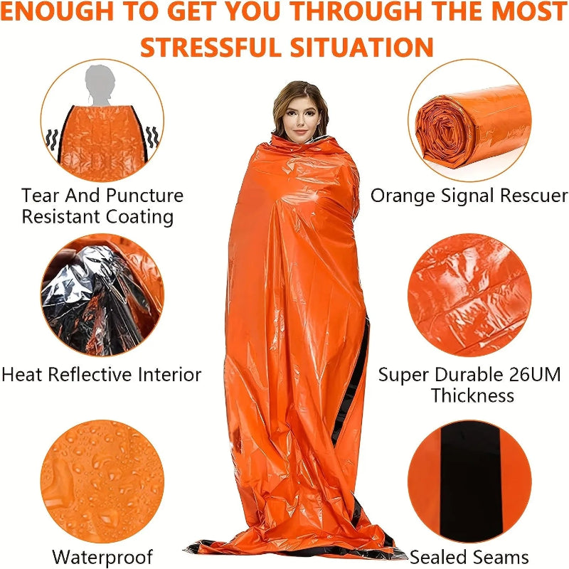 Emergency Sleeping Bag Mylar Blanket Waterproof Lightweight Survival Shelter for Camping & Hiking