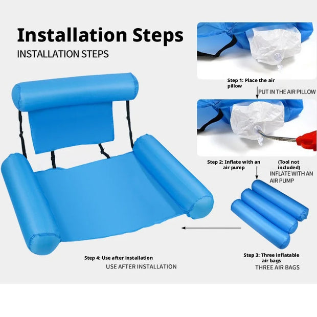 Inflatable Floating Pool Chair with Backrest – Multi-Color Adult Lounger