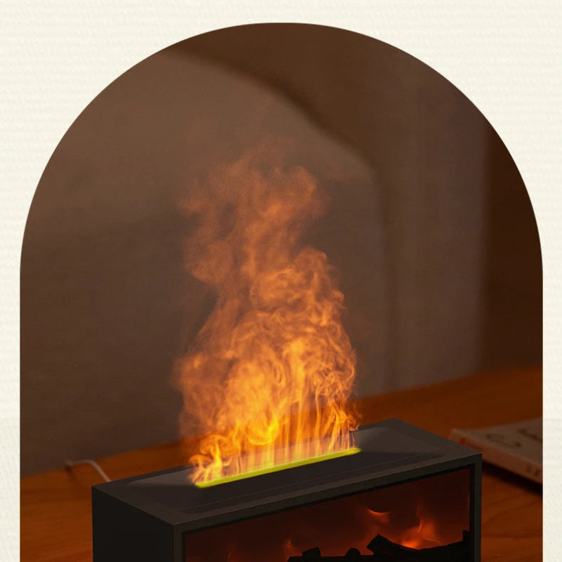 VISSKO Creative Fireplace Air Humidifier with LED Flame Light, Aroma Essential Oil Diffuser, Remote Control & Auto-Off Function