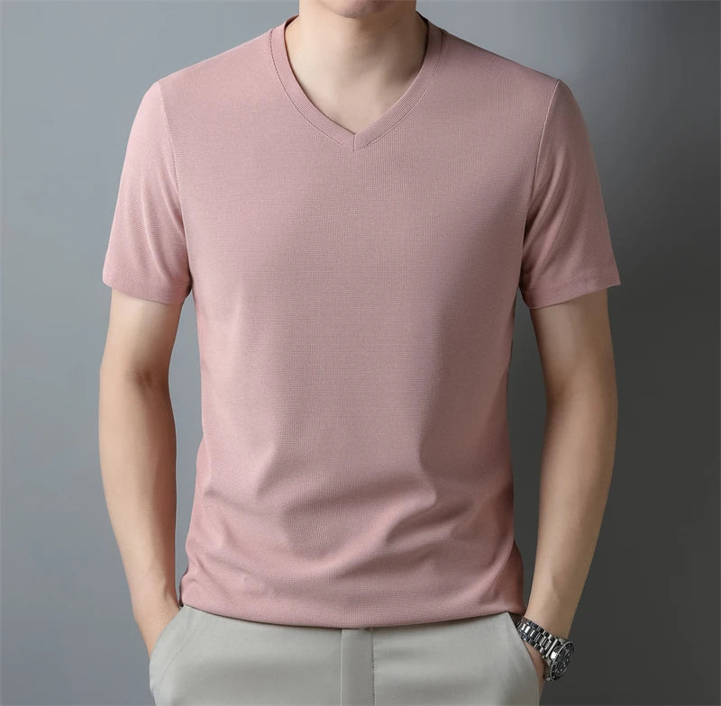 Men’s Solid V-Neck Short-Sleeve Casual T-Shirt – Multiple Colors