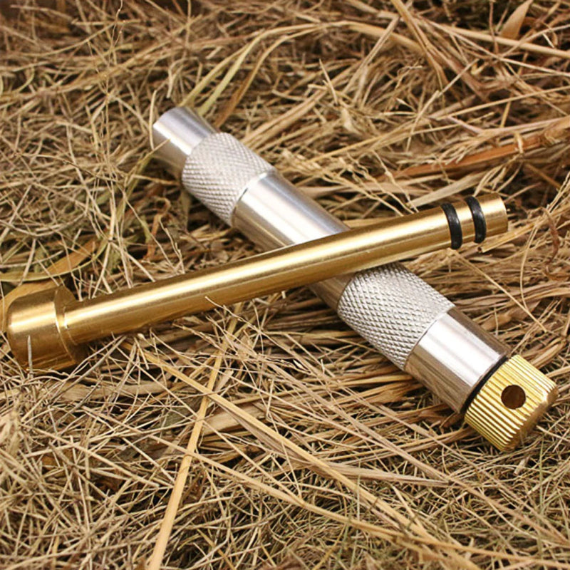 Portable Metal Fire Piston with Brass-Coloured Rod and Knurled Grip for Camping Survival