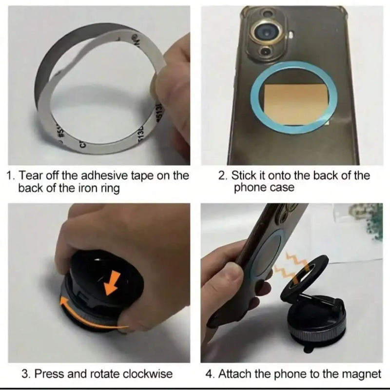 2PCS 360° Rotating Magnetic Vacuum Suction Cup Car Phone Holder – Adjustable Phone Mount Stand for iPhone & Android