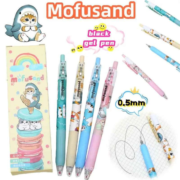 Mofusand Gel Pen 0.5mm Black Ink Retractable Cute Cartoon Writing Pen Smooth Office School Student Stationery Gift