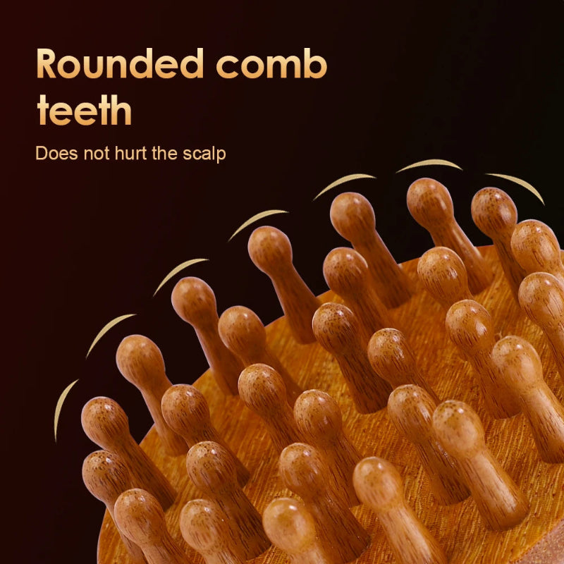 Wooden Body Massage Brush with 28 and 33 Rounded Comb Teeth, Finger Grip Handle & Hand Strap