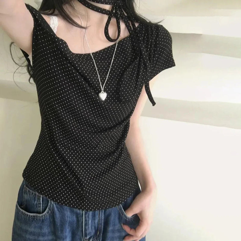 Women’s Off Shoulder Tie Front Short Sleeve Top