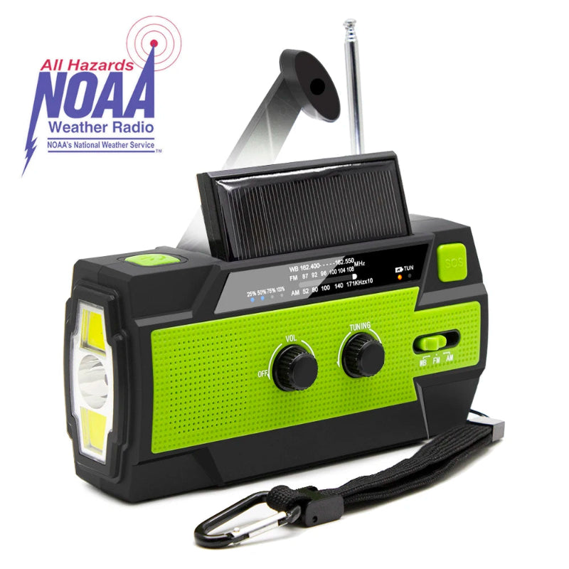 Solar Hand Crank Emergency Radio – 4000mAh Power Bank, NOAA AM/FM, SOS Alarm & LED Flashlight